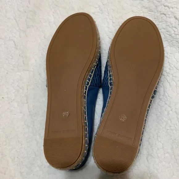 TORY BURCH Ines Logo Croc Embossed Leather Espadrille Flats
